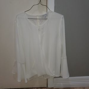 Sutton mixed material bell sleeve surplice blouse